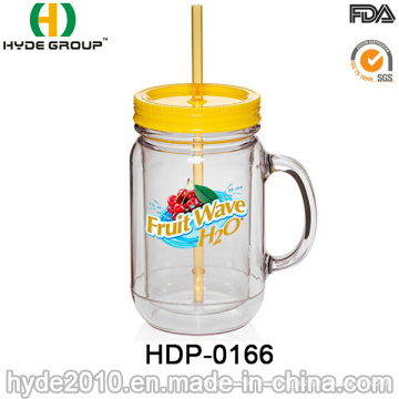 24oz Doppelwand Kunststoff Einmachglas mit Stroh (HDP-0166)